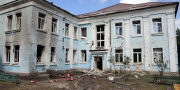 La guardería dañada en Kyiv, Ucrania, después de un ataque de misiles y drones.