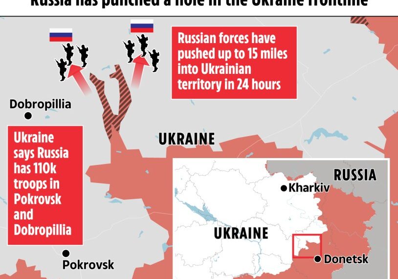 Ilustración de avances militares rusos en Ucrania.