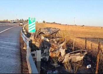 Coche quemado después de una colisión fatal.
