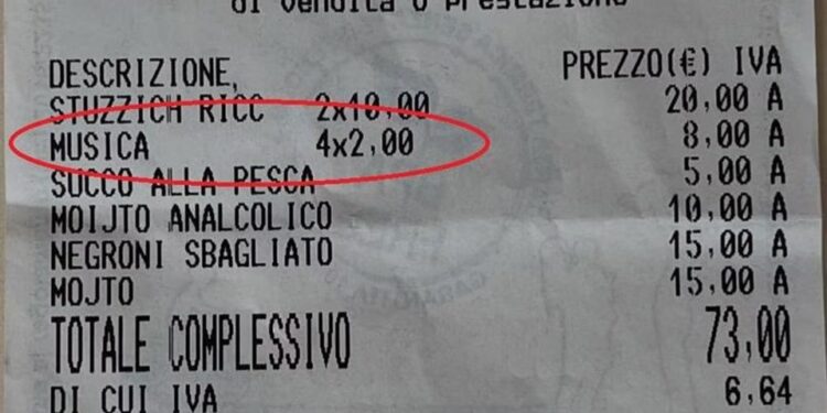 Recibo que muestra un cargo musical de 8.00 euros.