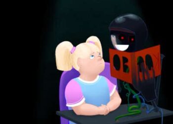 Un estudiante es leído por una máquina horrible de "libro" que se derrite en sus dedos supernumerarios