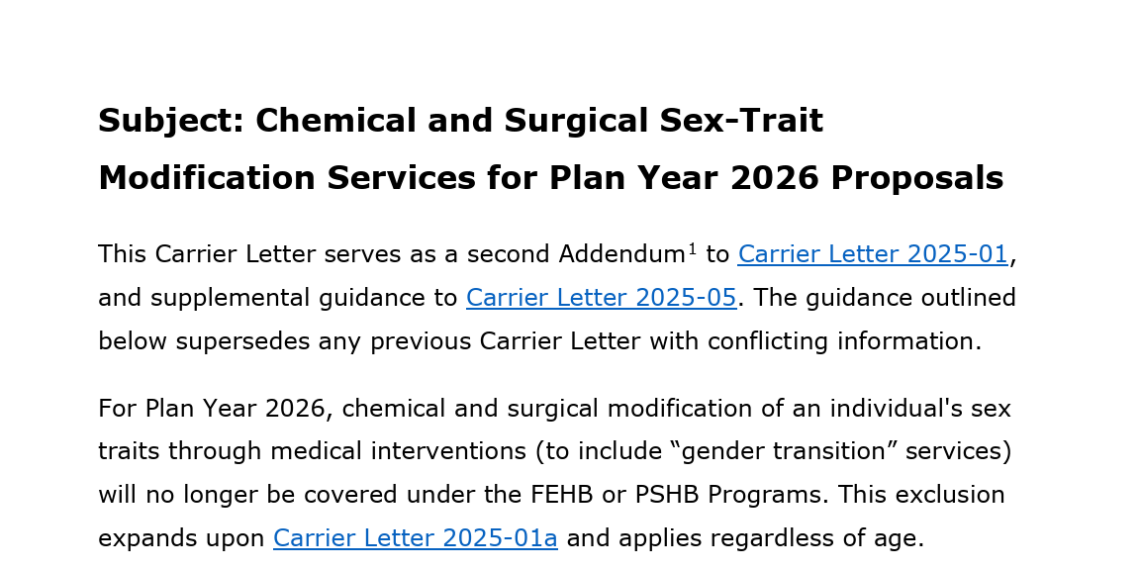 La nota administradora de Trump prohíbe los planes de salud federales al cubrir la atención que afirma el género