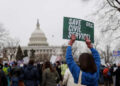 Los trabajadores federales se unen en Upper Senate Park, instando al Congreso a proteger los empleos del servicio civil de la interferencia política, en Washington, DC, el 11 de febrero de 2025.