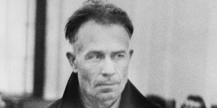 Foto en blanco y negro de Ed Gein.