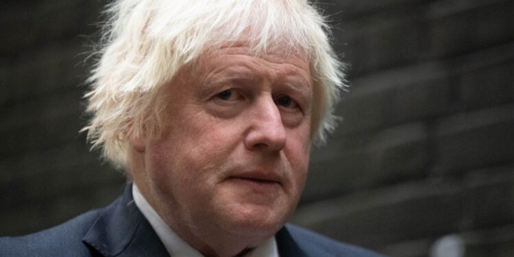 El primer ministro de Gran Bretaña, Boris Johnson, hablando durante una conferencia de prensa virtual.