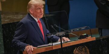 Donald Trump hablando en la Asamblea General de las Naciones Unidas.