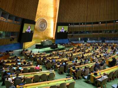 El ex ministro de Relaciones Exteriores alemán y presidente de la 80ª sesión de la Asamblea General de las Naciones Unidas, Annalena Baerbock, habla en la sede de las Naciones Unidas el 12 de septiembre de 2025 en la ciudad de Nueva York.