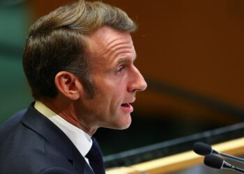 El presidente francés, Emmanuel Macron, hablando en la Cumbre de las Naciones Unidas sobre palestinos.