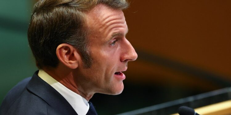 El presidente francés, Emmanuel Macron, hablando en la Cumbre de las Naciones Unidas sobre palestinos.