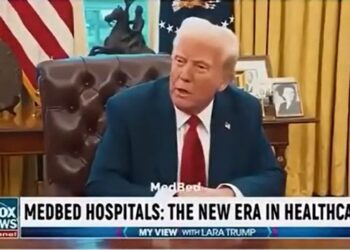 Un video generado artificialmente de Donald Trump promoviendo "Hospitales Medbed."