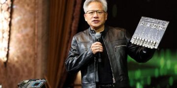 Jensen Huang, cofundador y CEO de Nvidia Corp., habla durante una conferencia de prensa en Taipei el 21 de mayo de 2025. (I-HWA Cheng/AFP a través de Getty Images)