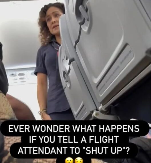 Una azafata que enfrenta a un pasajero en un avión.