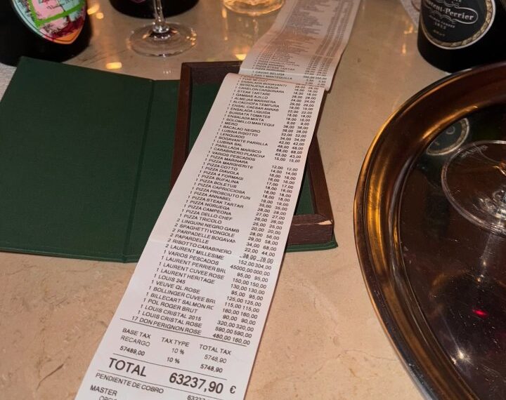 La costosa factura de restaurante por un total de € 63237.90.
