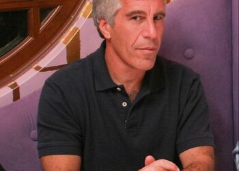 Foto de Jeffrey Epstein sentado en una mesa.