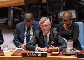 Embajador Andrii Melnyk de Ucrania en una reunión del Consejo de Seguridad de la ONU.