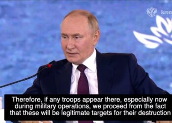 Vladimir Putin afirmando que las tropas occidentales en Ucrania serían objetivos legítimos.