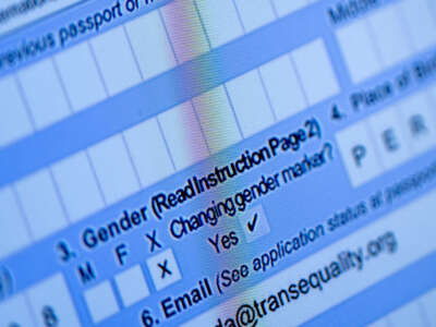 Se observa una solicitud de pasaporte parcialmente completa, con un marcador de género X, en un monitor de computadora en Alexandria, Virginia, el 11 de abril de 2022.