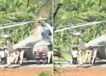 Extraño momento en que el helicóptero del presidente se Atasca en un nuevo helipuerto