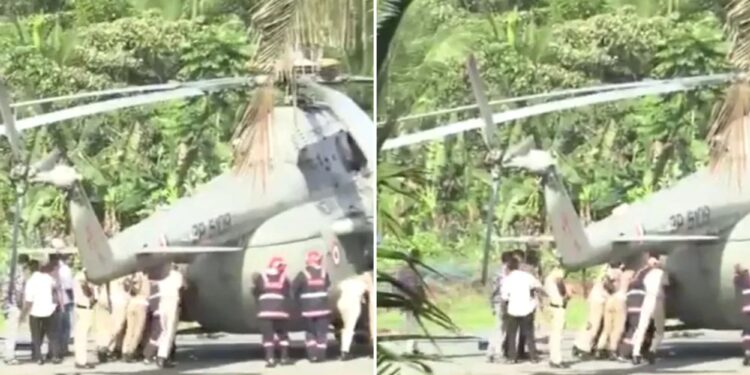 Extraño momento en que el helicóptero del presidente se Atasca en un nuevo helipuerto