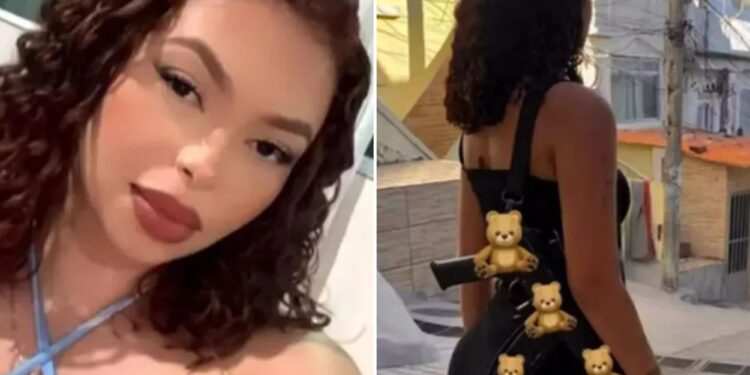 Un collage de imágenes que contiene 2 imágenes. La imagen 1 muestra a una influenciadora de la pandilla de CARTEL QUEEN Rio apodada la 'Musa del Crimen' es asesinada en una redada del cartel de Río después de publicar fotografías glamorosas con armas y drogas. La Imagen 2 muestra a una influenciadora de una pandilla de CARTEL QUEEN Rio apodada la 'Musa del Crimen' es asesinada en una redada del cartel de Río después de publicar fotografías glamorosas con armas y drogas
