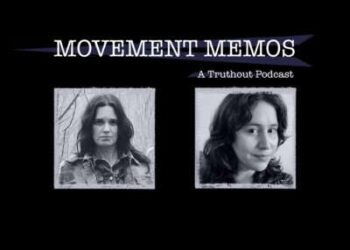 El cartel dice "Memos de movimiento: un podcast de Truthout". A continuación se muestran fotografías del anfitrión y del invitado.
