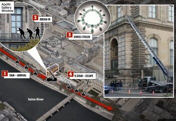 Mire el momento en que un ladrón descarado rompe una vitrina en el Louvre en un dramático atraco multimillonario mientras la policía inicia una persecución
