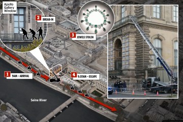 Mire el momento en que un ladrón descarado rompe una vitrina en el Louvre en un dramático atraco multimillonario mientras la policía inicia una persecución