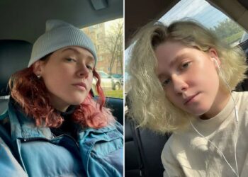 Un collage de imágenes que contiene 2 imágenes. La imagen 1 muestra a una mujer bielorrusa identificada como Vera Kravtsova, de 26 años, fue engañada para volar a Tailandia para trabajar como