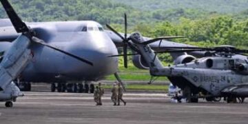 Un Boeing C-5 Galaxy de la Fuerza Aérea de EE. UU. está estacionado en el aeropuerto José Aponte de la Torre, anteriormente Estación Naval Roosevelt Roads, el 13 de septiembre de 2025 en Ceiba, Puerto Rico.
