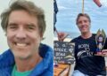 Un collage de imágenes que contiene 2 imágenes. La imagen 1 muestra el retrato del dos veces campeón de ala delta, Craig Murray, sonriendo. La imagen 2 muestra a un hombre con un "Nacido para volar" camisa, sosteniendo un premio de parapente, haciendo una señal de shaka