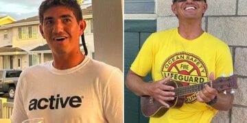 Impactante momento en que un gran tiburón blanco arrastra a un surfista bajo las olas quitándole un trozo de su tabla en un ataque aterrador