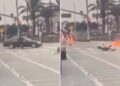 Increíble momento en el que una turista de 33 años lucha contra unos idiotas asaltantes en motocicleta que intentaron arrebatarle su teléfono en la calle