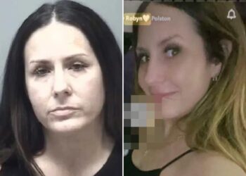 Un collage de imágenes que contiene 2 imágenes. La imagen 1 muestra NINTCHDBPICT001036549444. La imagen 2 muestra a Robyn Polston, una mujer identificada en un "Crimen verdadero y noticias" ilustración, está involucrado en un caso de presunto abuso