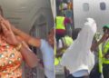 Momento impactante en las redes sociales protagonizan BRAWL en un violento golpe mientras abordan un vuelo mientras los pasajeros intentan separarlo