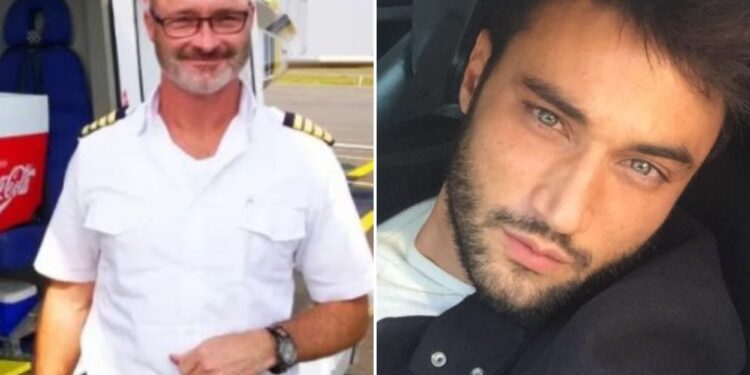 Un collage de imágenes que contiene 2 imágenes. La imagen 1 muestra a un piloto uniformado junto a la puerta abierta de un helicóptero con una hielera de Coca-Cola visible en el interior. La imagen 2 muestra a un hombre con barba y ojos claros sentado en un automóvil.