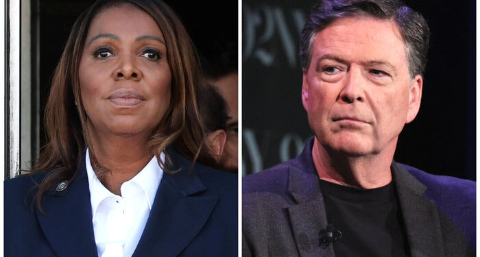 El Departamento de Justicia busca apelaciones sobre la desestimación de casos penales contra James Comey y Letitia James