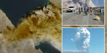 El enorme volcán Monte Semeru entra en erupción SEIS veces en un día arrojando nubes de ceniza y furiosos torrentes de barro