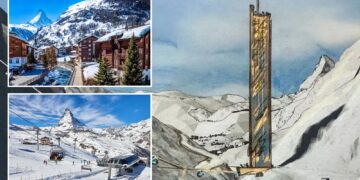 Un collage de imágenes que contiene 3 imágenes. La imagen 1 muestra NINTCHDBPICT001042859207, la imagen 2 muestra NINTCHDBPICT001042398022, la imagen 3 muestra el remonte en Matterhorn Peak, Zermatt, Suiza.