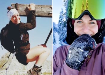 Un collage de imágenes que contiene 1 imágenes. La imagen 1 muestra a una mujer joven con gafas de esquí y un pasamontañas que guiña un ojo y saca la lengua.