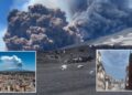 Imágenes asombrosas muestran al Monte Etna arrojando lava caliente fundida mientras se establece una alerta amarilla con folletos advirtiendo sobre el caos en los viajes.
