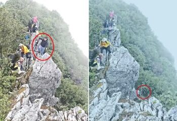 Impactante momento en que una enorme ola golpea a una turista que posa para fotografías en las rocas mientras es arrastrada al mar