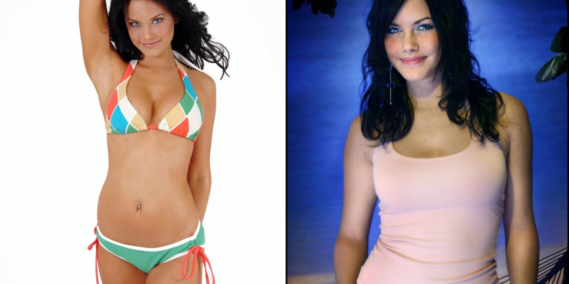 Un collage de imágenes que contiene 2 imágenes. La imagen 1 muestra la sesión de fotos de Sofia Hellqvist. La imagen 2 muestra a Sofia Hellqvist en 'Paradie Hotel', marzo de 2005.