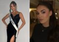 Un collage de imágenes que contiene 2 imágenes. La imagen 1 muestra a Miss Finlandia despojada de la corona por una imagen
