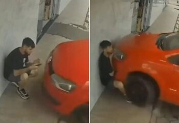 Momento impactante: un turista despistado que miraba su teléfono es derribado por una mula que llevaba carga por el camino