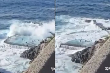 Momento inquietante: el fenómeno meteorológico 'lluvia de sangre' tiñe la playa de color ROJO brillante