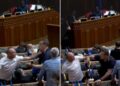 Observe cómo estalla una gran pelea entre políticos de partidos rivales mientras los legisladores se tiran del pelo en un acalorado debate.