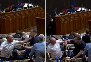 Observe cómo estalla una gran pelea entre políticos de partidos rivales mientras los legisladores se tiran del pelo en un acalorado debate.