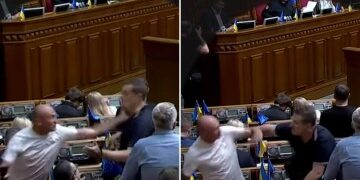 Observe cómo estalla una gran pelea entre políticos de partidos rivales mientras los legisladores se tiran del pelo en un acalorado debate.