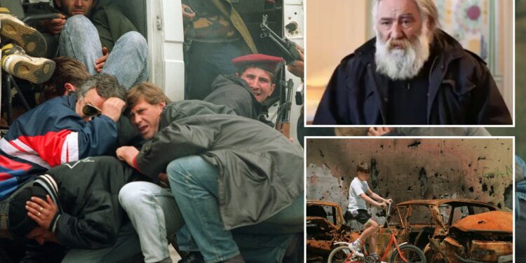 Un collage de imágenes que contiene 3 imágenes, la imagen 1 muestra YUGOSLAVIA, SOLDADO BOSNIO-Francotiradores serbios, la imagen 2 muestra NINTCHDBPICT001046829348, la imagen 3 muestra BOSNIE-VIE QUOT-GUERRE