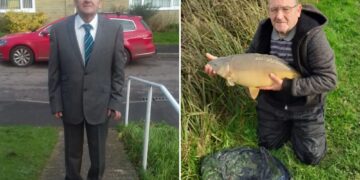 Un collage de imágenes que contiene 2 imágenes, la Imagen 1 muestra a William Eastment sosteniendo un pez capturado junto a un cuerpo de agua, la Imagen 2 muestra paquetes de metanfetamina en una maleta abierta, con el texto "ADUANAS DESCUBRE MÁS DE 5 KILOS DE METANFETAMINA EN MALETA CON DOBLEFONDO EN AEROPUERTO INTERNACIONAL."